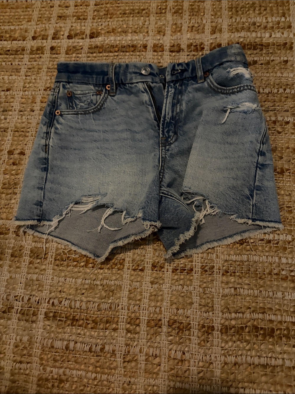Distressed Light Blue Denim Jean Shorts